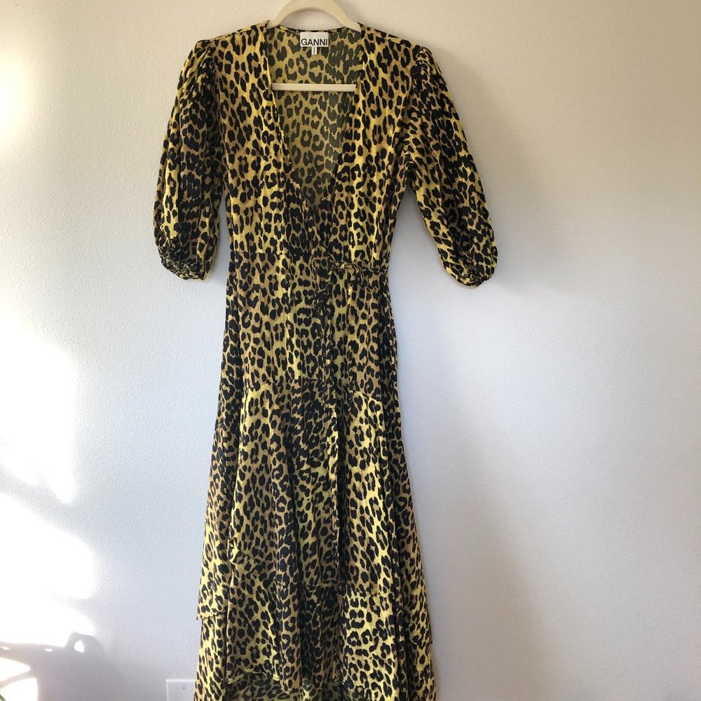 GANNI Juliette Leopard Print Wrap Dress EU38